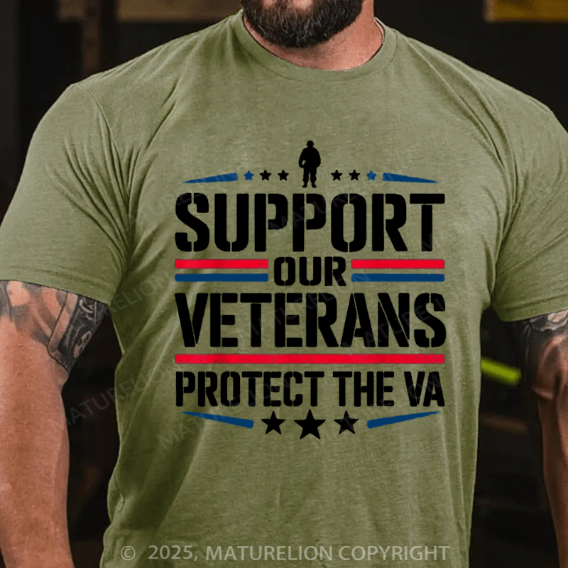 Maturelion Men's T-shirt Support Our Veterans Protect And The VA Protest Cotton T-shirt