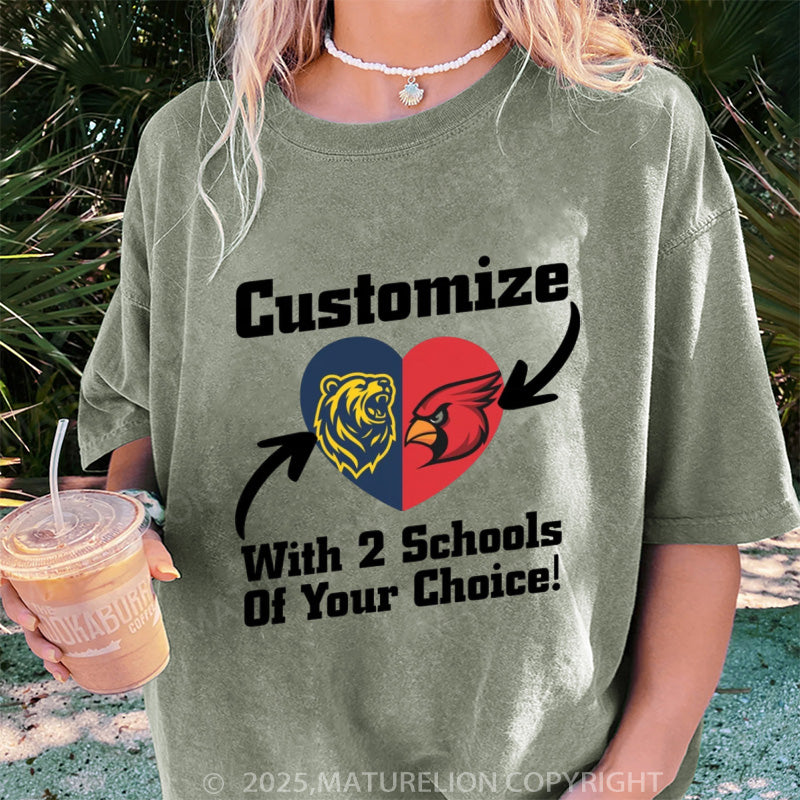 Maturelion Women's T-shirt Custom Two College Heart DTG Washed T-shirt