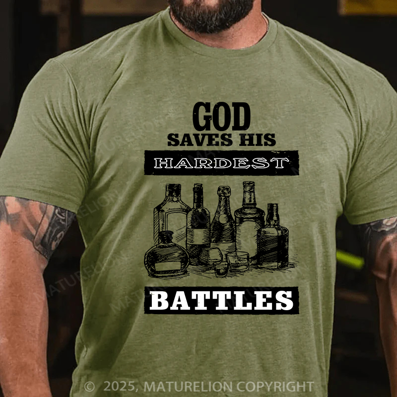 Maturelion Men's T-Shirt God Saves His Hardest Battles Cotton T-shirt