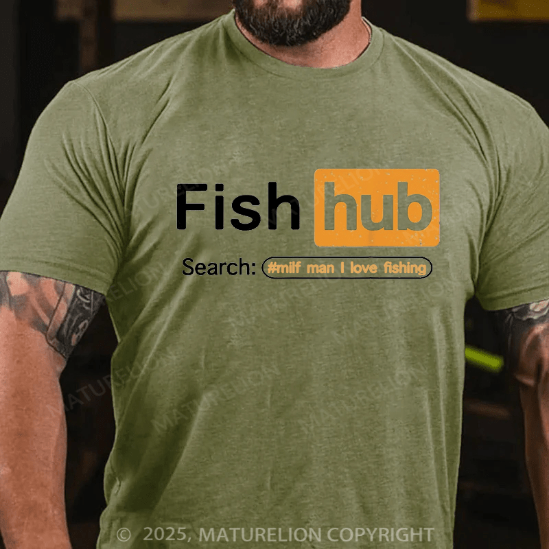 Maturelion Men's T-shirt Fish Hub Cotton T-shirt