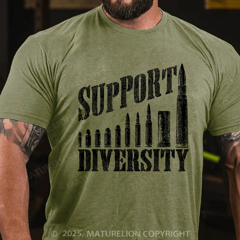 Maturelion Men's T-shirt Support Diversity Gun Bullets Veteran Soldier Cotton T-shirt