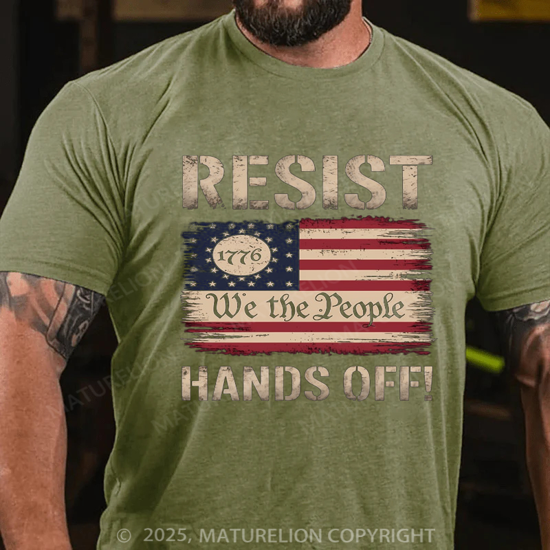Maturelion Men's T-shirt American Flag Hands Off Protest Resist 4th Of July T-shirt