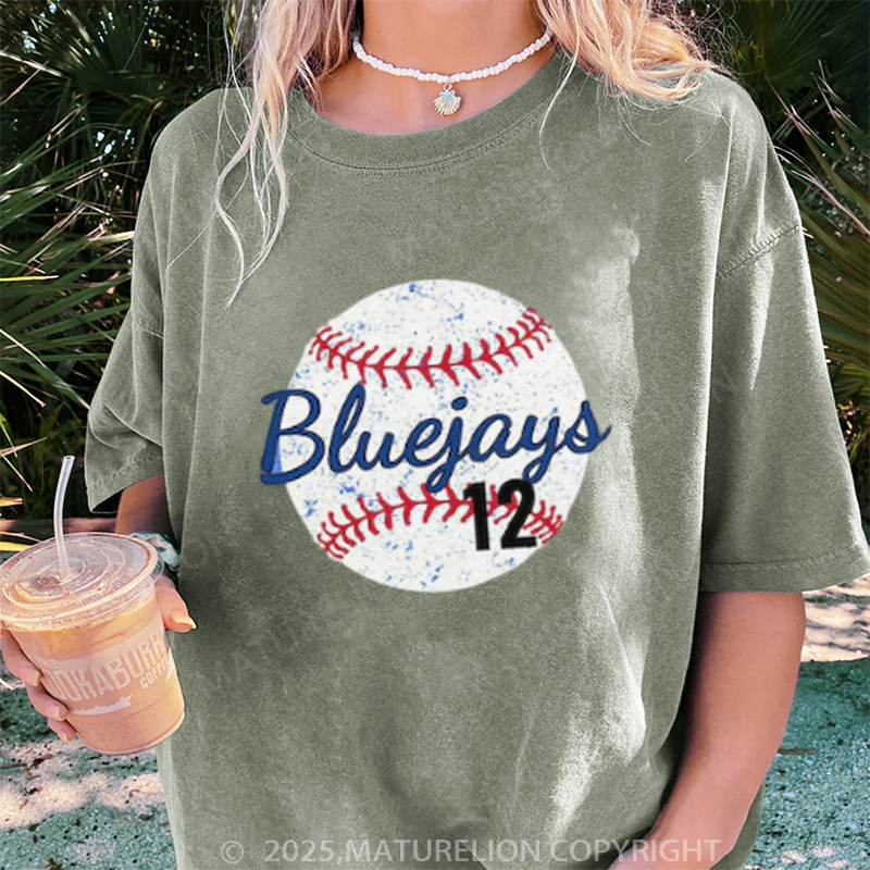 Maturelion Women's T-shirt Baseball Mom DTG Washed T-shirt