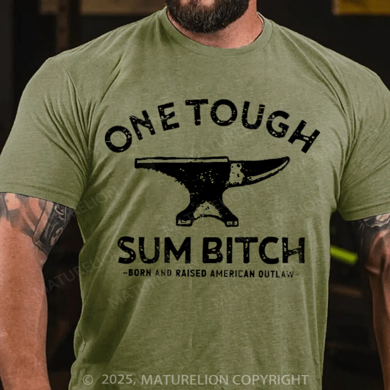 Maturelion Men's T-Shirt One Tough Sum Born and Raised American Outlaw Cotton T-Shirt