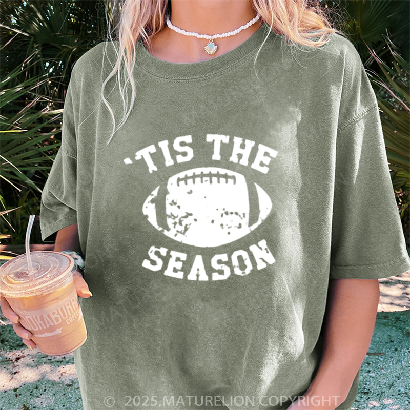 Maturelion Women's T-shirt Tis The Season Football DTG Washed T-shirt