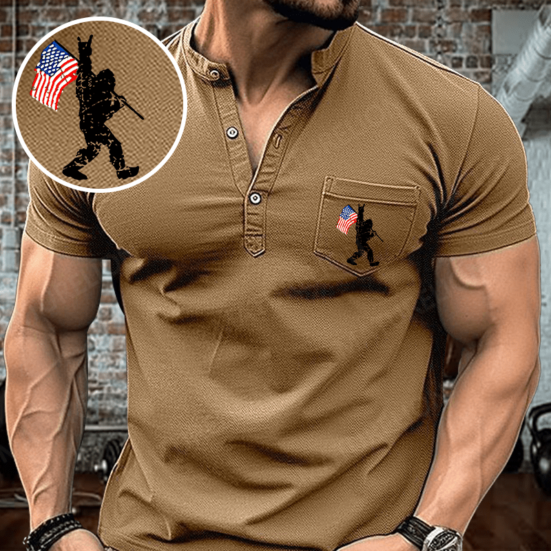 Maturelion Men's Henley Shirt Bigfoot Graphic Henley Shirt