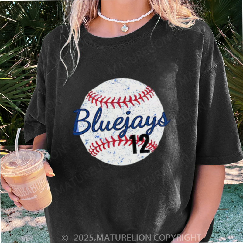 Maturelion Women's T-shirt Baseball Mom DTG Washed T-shirt