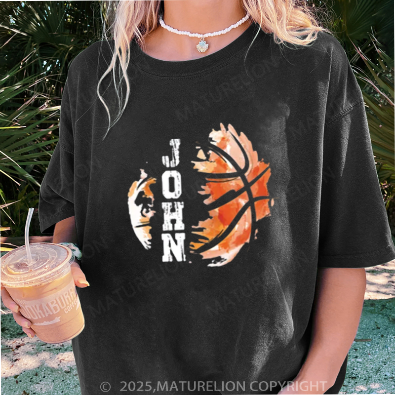 Maturelion Women's T-shirt Personalized Basketball DTG Washed T-shirt
