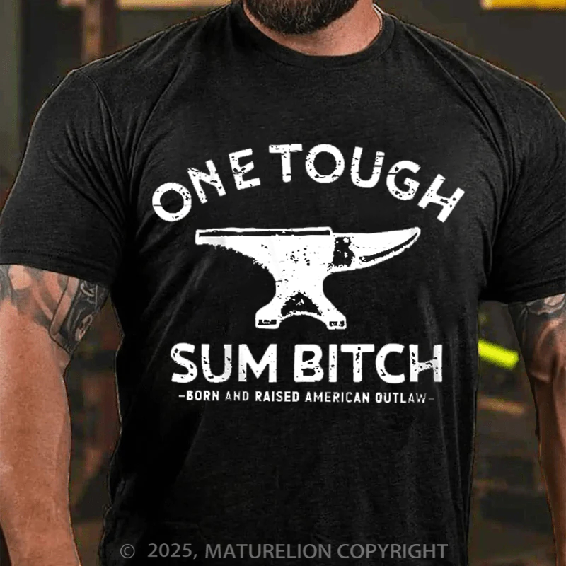 Maturelion Men's T-Shirt One Tough Sum Born and Raised American Outlaw Cotton T-Shirt
