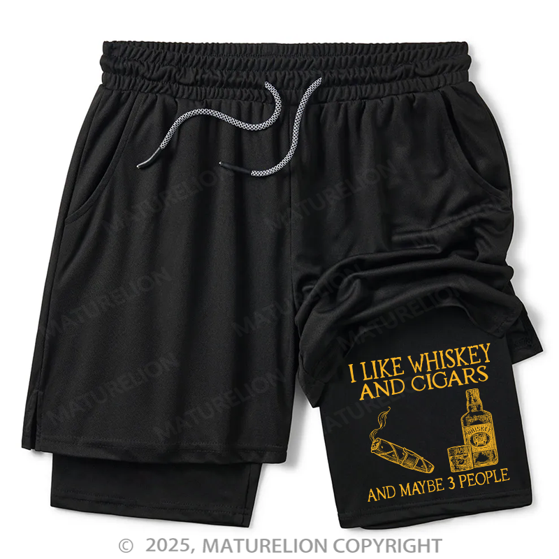 Maturelion Men's Short I Like Whiskey And Cigars And Maybe 3 People Double Layer Short