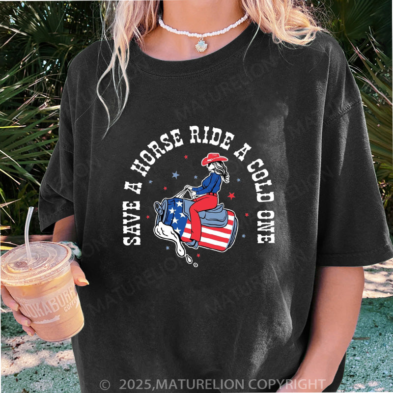 Maturelion Women's T-shirt Save a Horse Boyfriend DTG Washed T-shirt