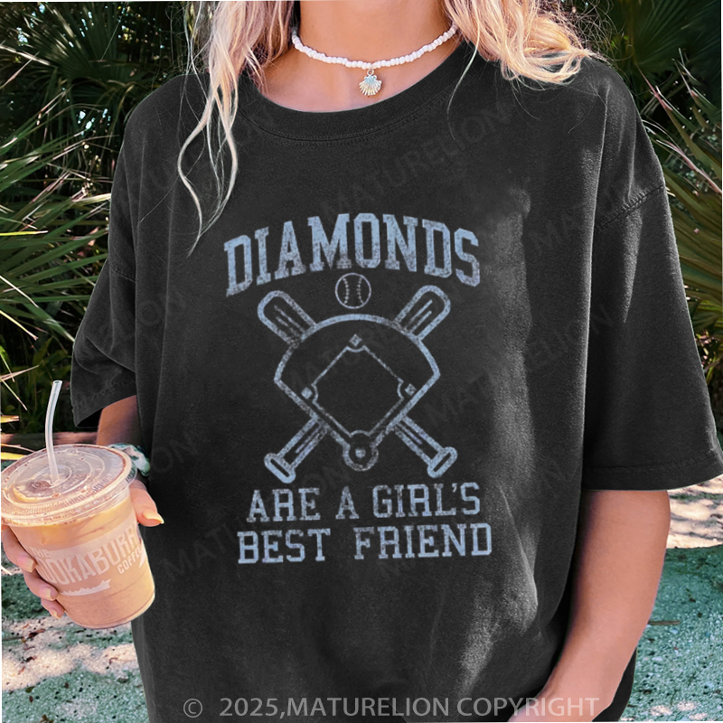 Maturelion Women's T-shirt Diamonds Are A Girls Best Friend DTG Washed T-shirt