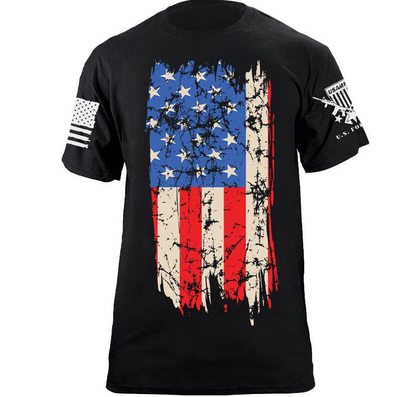 Maturelion Men's T-shirt Distressed Vertical US Flag Cotton T-shirt