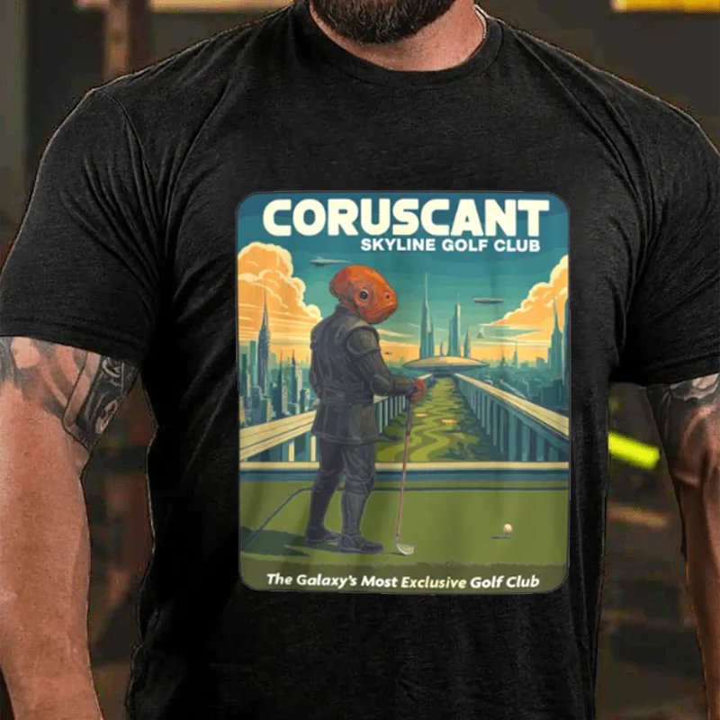 Maturelion Men's T-Shirt Coruscant Skyline Golf Club Cotton T-Shirt