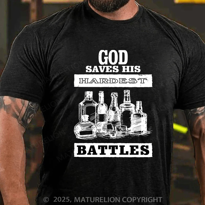 Maturelion Men's T-Shirt God Saves His Hardest Battles Cotton T-shirt