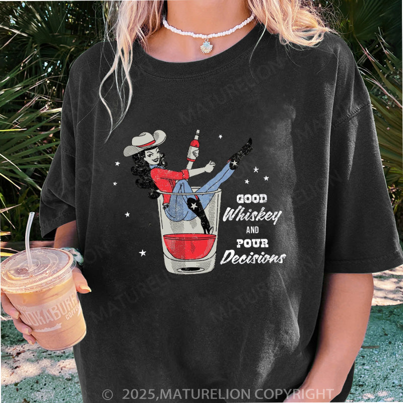 Maturelion Women's T-shirt Whiskey Cowgirl Boyfriend DTG Washed T-shirt