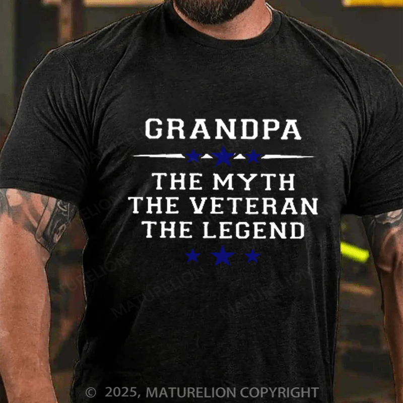 Maturelion Men's T-shirt Grandpa the Myth the Veteran the Legend Cotton T-shirt