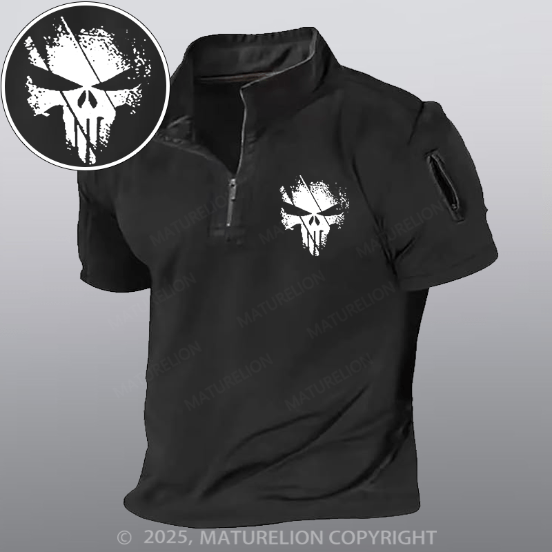 Maturelion Men's Henley Shirt Skull Print Henley Shirt
