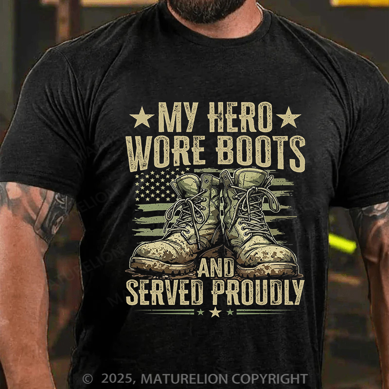 Maturelion Men's T-shirt My Hero Wore Boots And Served Proudly Cotton T-shirt
