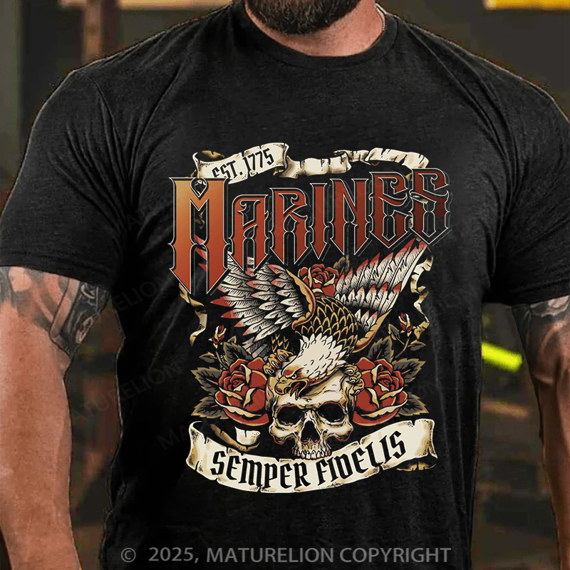 Maturelion Men's T-shirt Marines Tattoo Artwork Cotton T-shirt