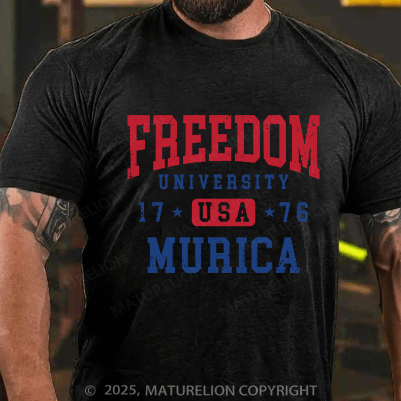 Maturelion Men's T-shirt Freedom University Cotton T-shirt