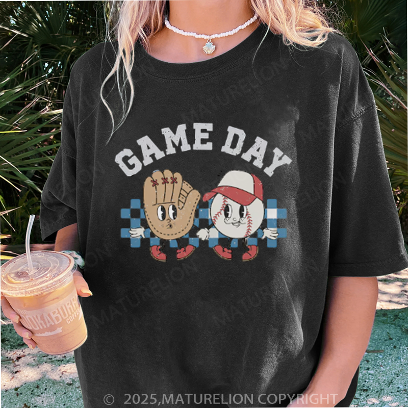 Maturelion Women's T-shirt Baseball Game Day DTG Washed T-shirt