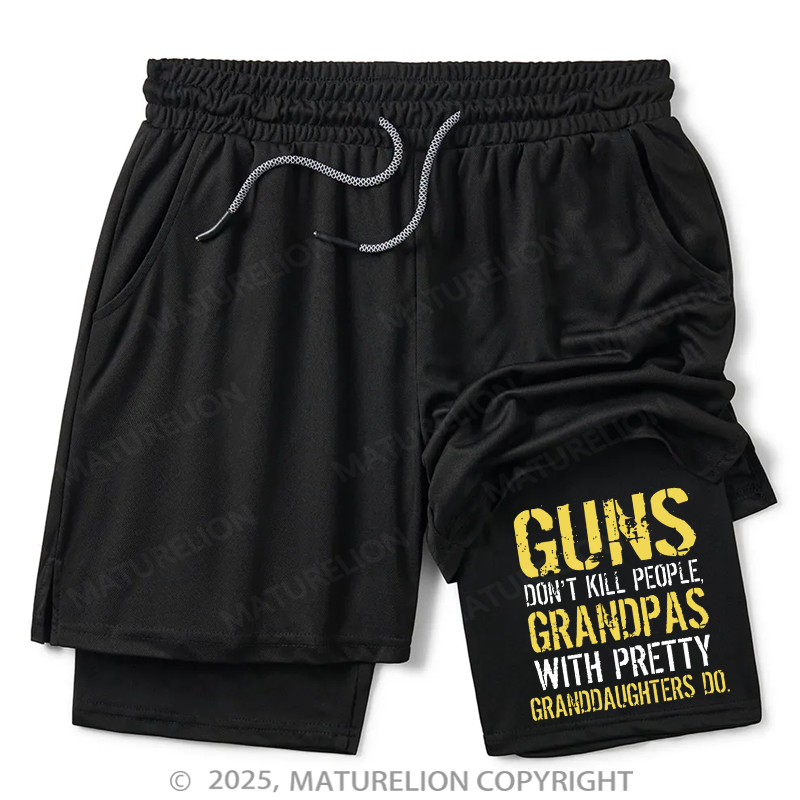 Maturelion Men's Short Guns Don't Kill People Grandpas Do Double Layer Short