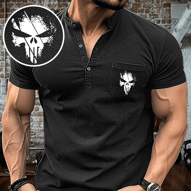 Maturelion Men's Henley Shirt Skull Print Henley Shirt