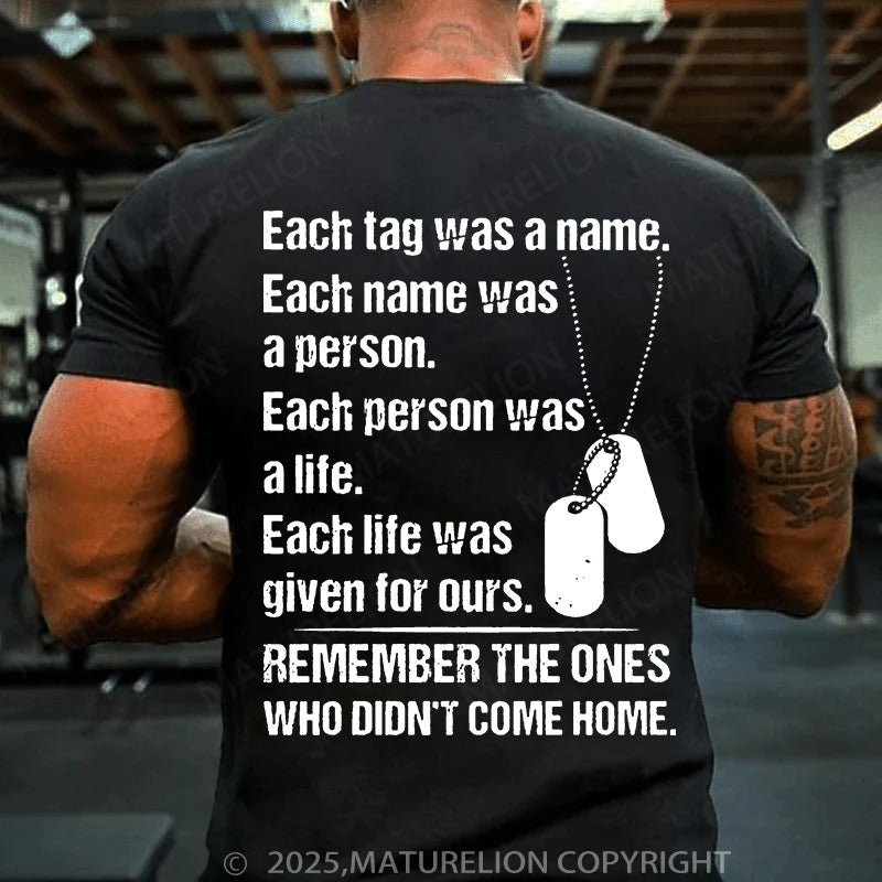 Maturelion Men's T-shirt Each tag was a name Cotton T-shirt