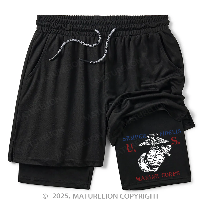 Maturelion Men's Short USMC Semper Fidelis Double Layer Short