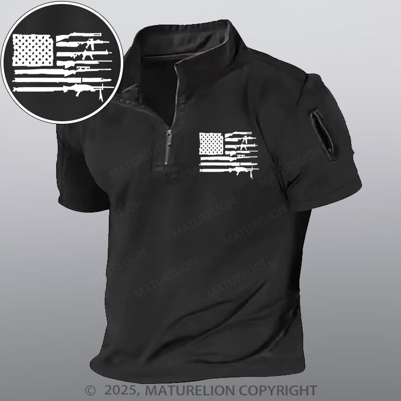 Maturelion Men's Henley Shirt American Gun Flag Henley Shirt