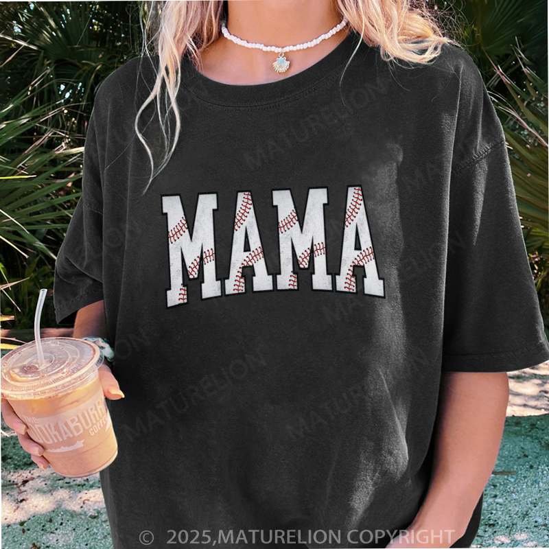 Maturelion Women's T-shirt Gift For Baseball Lover Mom DTG Washed T-shirt