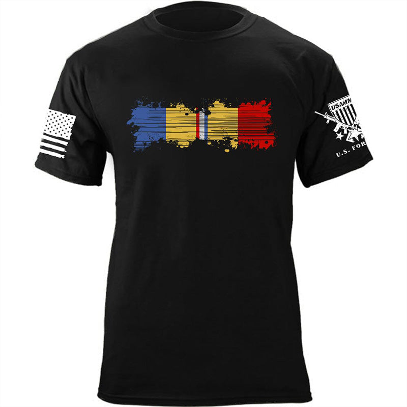 Maturelion Men's T-shirt Combat Action Ribbon Distressed Cotton T-shirt