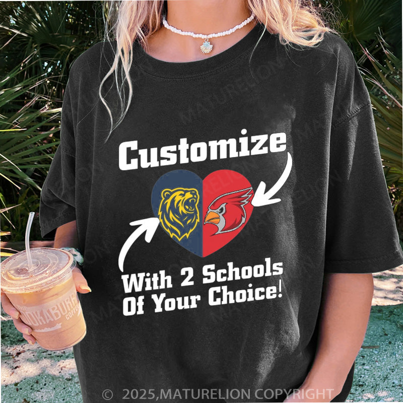 Maturelion Women's T-shirt Custom Two College Heart DTG Washed T-shirt