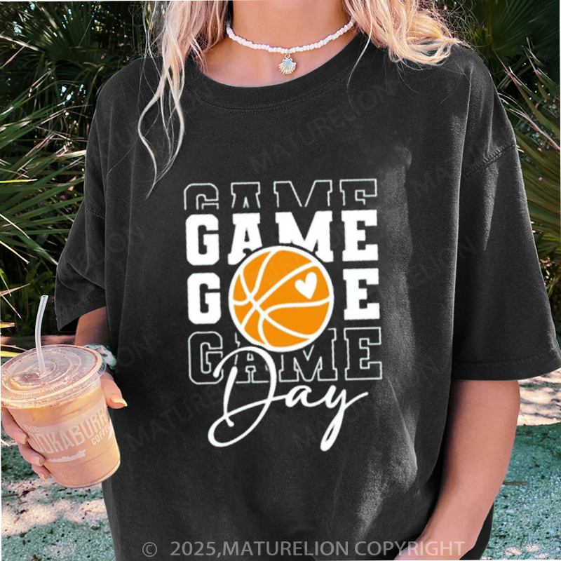 Maturelion Women's T-shirt Game Day Basketball DTG Washed T-shirt