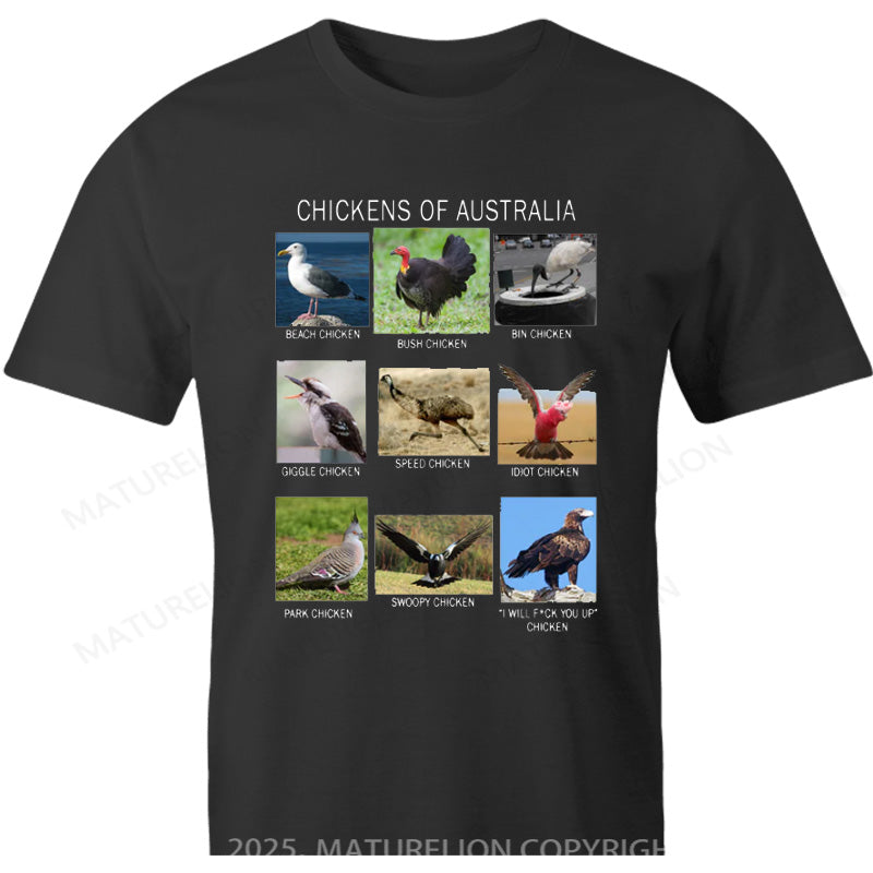 Maturelion Australia T-shirt Chickens of Australia Cotton T-shirt