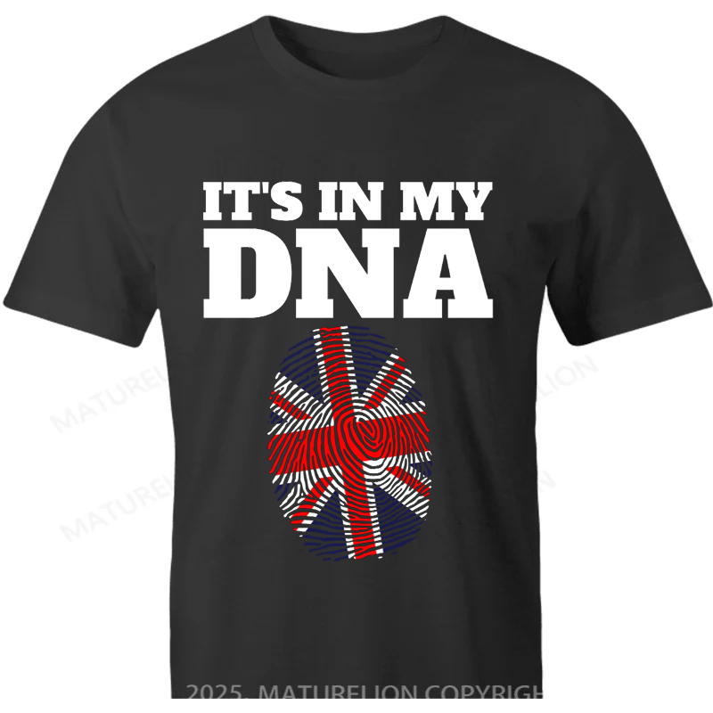 Maturelion British T-shirt It's In My DNA Flag Of English Roots England Fingerprint Gear Cotton T-shirt