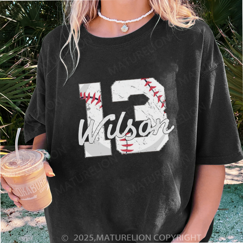 Maturelion Women's T-shirt Custom Baseball Player Gifts DTG Washed T-shirt