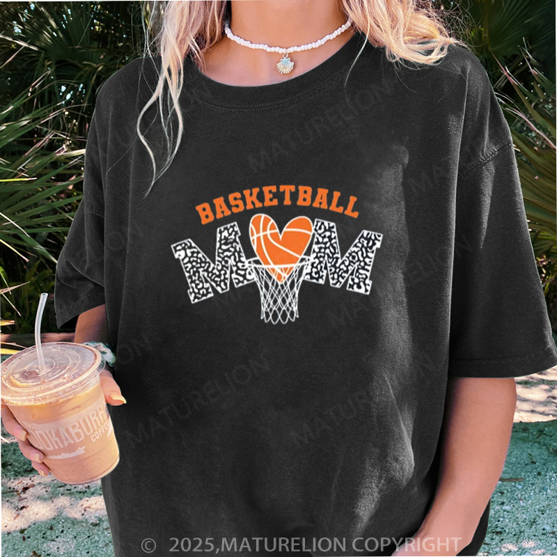 Maturelion Women's T-shirt Basketball Mom DTG Washed T-shirt