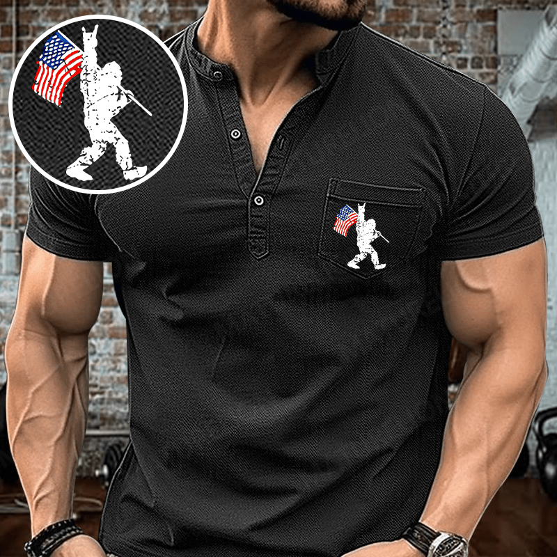 Maturelion Men's Henley Shirt Bigfoot Graphic Henley Shirt