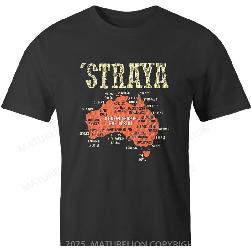 Maturelion Australia T-shirt Straya Australia Map Cotton T-shirt