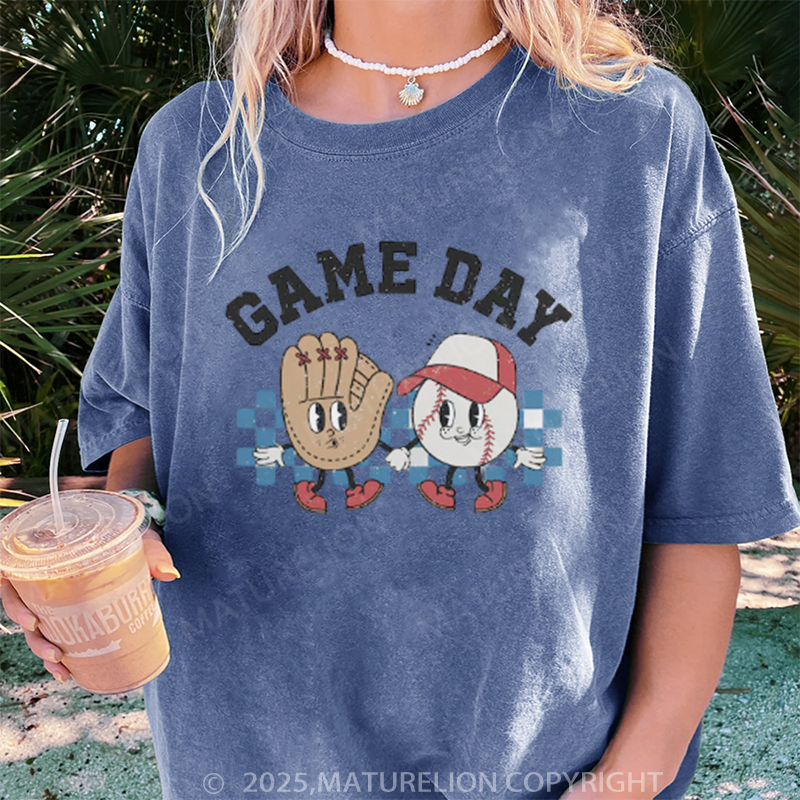 Maturelion Women's T-shirt Baseball Game Day DTG Washed T-shirt