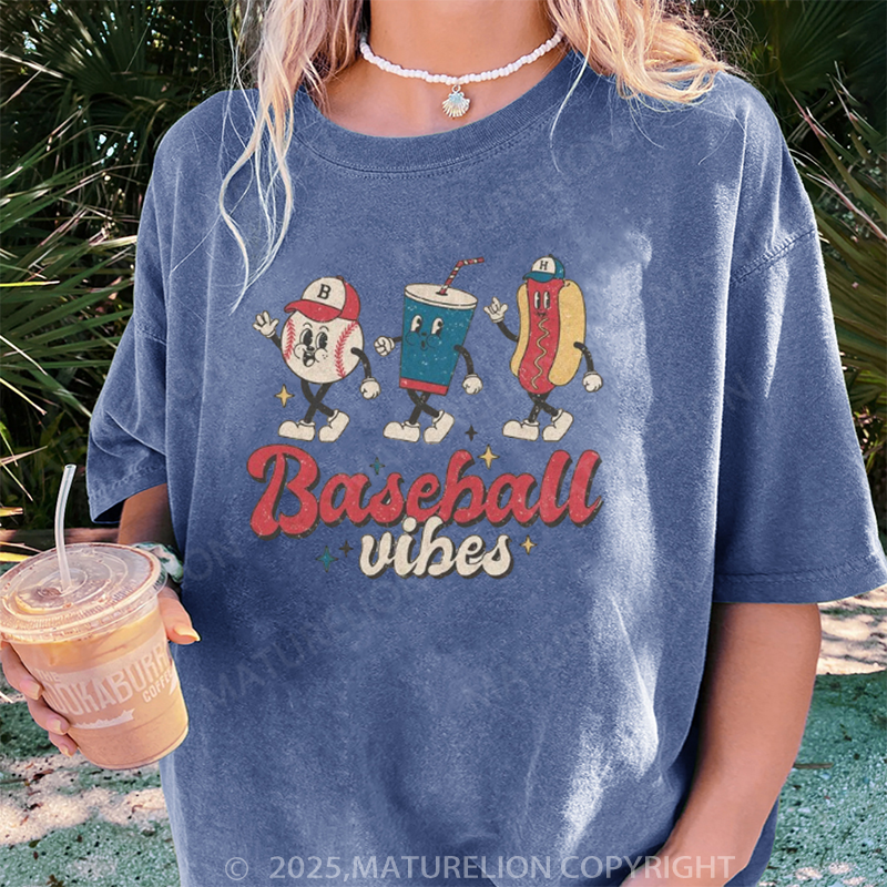 Maturelion Women's T-shirt Baseball Vibes DTG Washed T-shirt