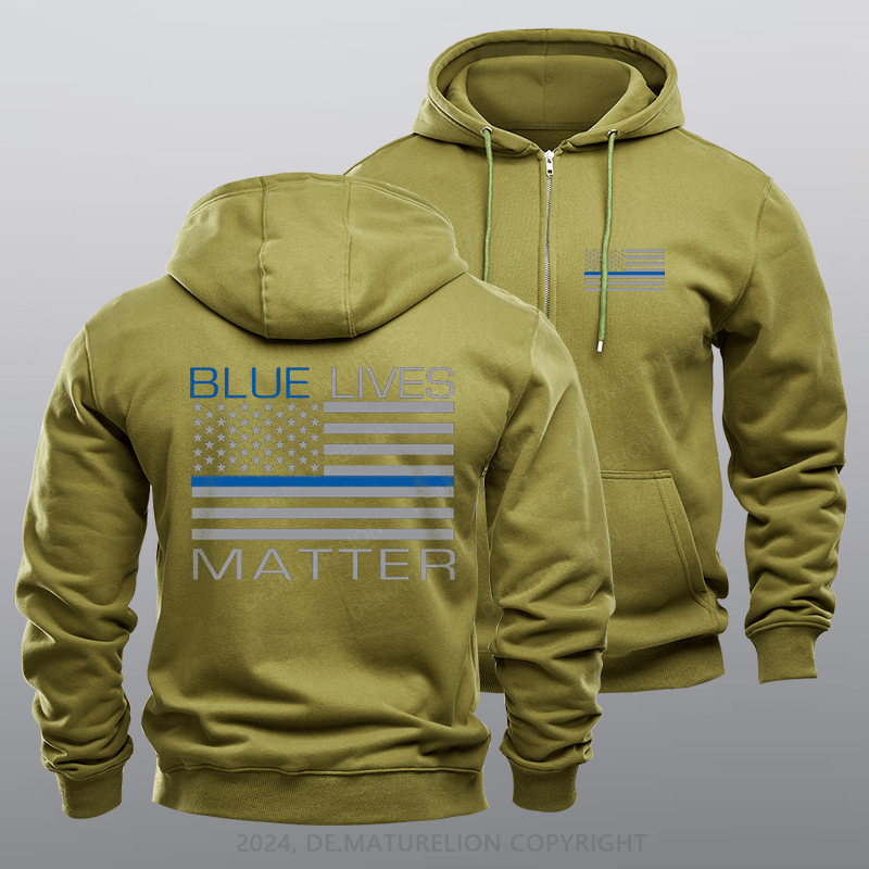 Maturelion Men's Hoodie Blue Lives Matter Zipper Hoodie