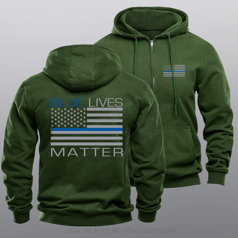 Maturelion Men's Hoodie Blue Lives Matter Zipper Hoodie