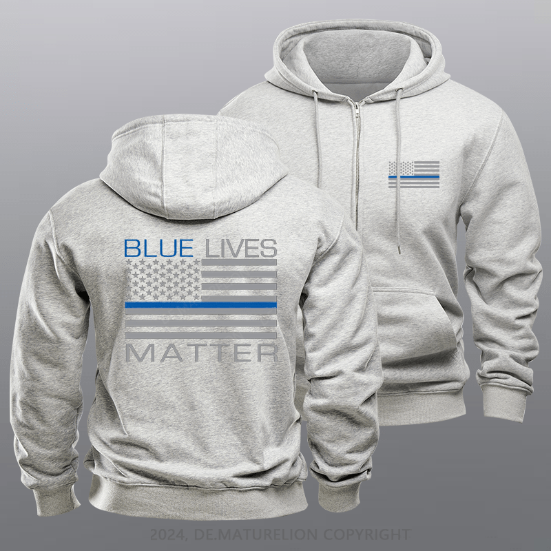 Maturelion Men's Hoodie Blue Lives Matter Zipper Hoodie