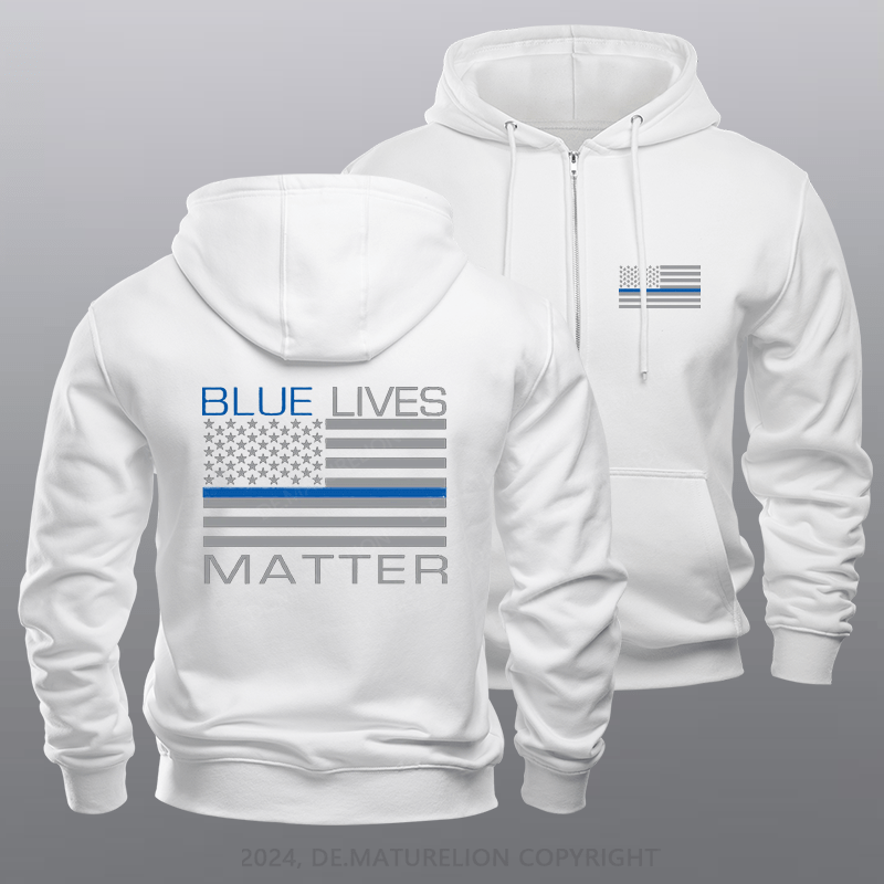 Maturelion Men's Hoodie Blue Lives Matter Zipper Hoodie