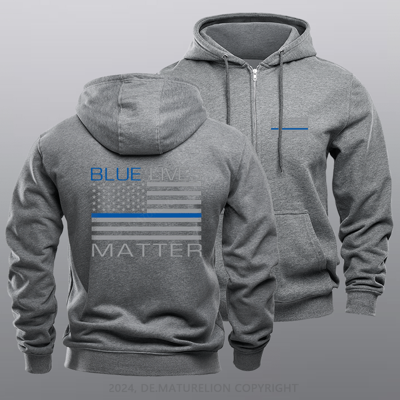 Maturelion Men's Hoodie Blue Lives Matter Zipper Hoodie