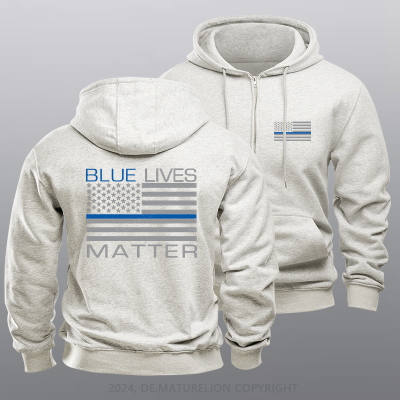 Maturelion Men's Hoodie Blue Lives Matter Zipper Hoodie