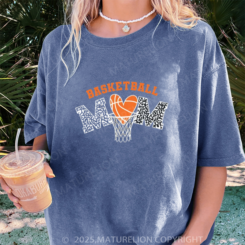 Maturelion Women's T-shirt Basketball Mom DTG Washed T-shirt